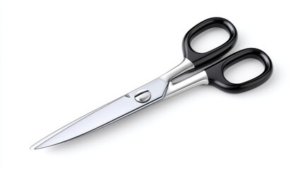 A sleek pair of scissors with black handles on a white background.