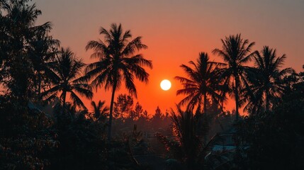 Tropical sunset silhouettes