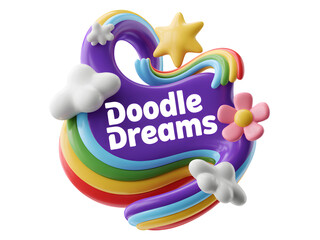 Whimsical rainbow star flower clouds isolated on a transparent background purple