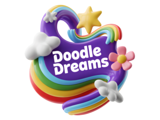 Whimsical rainbow star flower clouds isolated on a transparent background purple