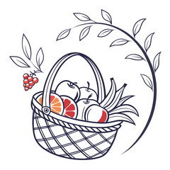 Fruit basket with oranges apples bananas and grapes