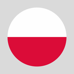 Poland flag in a circular shape. Poland flag round. Standard colors official. The Polish flag isolated on gray background. Ideal for apps, web, infographic, and international content.