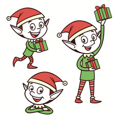 Smiling elves holding gifts christmas holiday