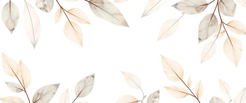 Subtle beige and gray watercolor leaf pattern on white background, grey, pattern