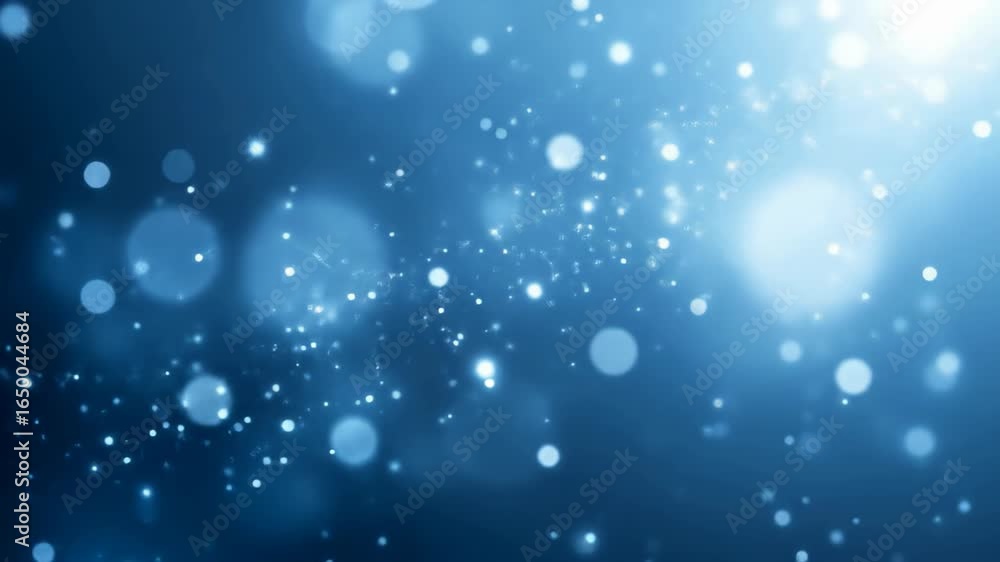 Poster shimmering particles floating on abstract blue background