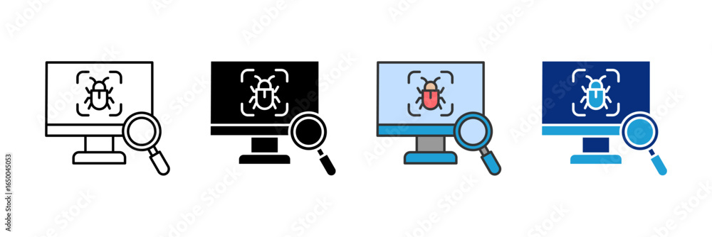 Poster virus scan icon set multiple style collection