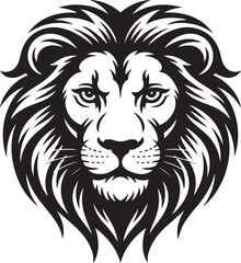 Obraz premium Detailed Black And White Illustration Of A Lion Head With A Full Mane face animal