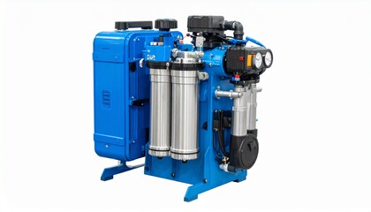 Robust industrial water filtration system in vibrant blue promises efficient purification and clean reliable water