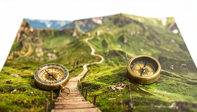 Plan your next adventure with these vintage compasses and stunning mountain landscape map
