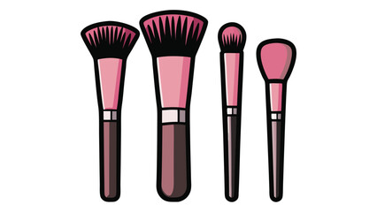 Set or collection of pink brushes for makeup fashion in white background vector illustration. 