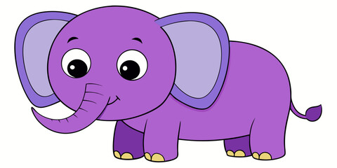 Fototapeta premium Funny cute elephant cartoon isolated clip art in purple color in white background in white background vector illustration.