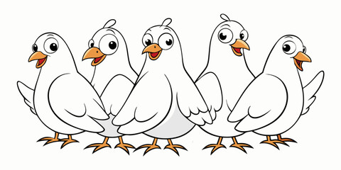 Collection of funny cartoon cute ,happy clip art white pigeons in white background vector illustration.