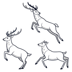 Deer jumping running standing stylized stag fawn