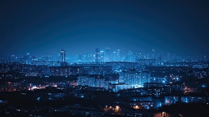 Obraz premium Night City Panorama Wide Angle View