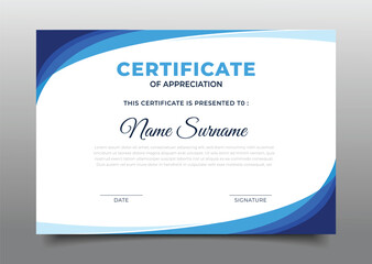 Modern Blue curvy gradient Business Certificate of appreciation template design