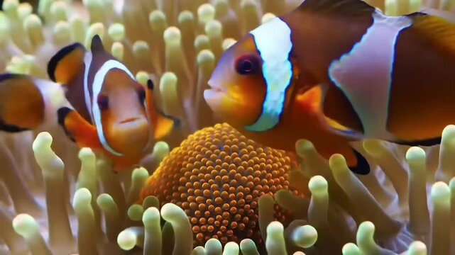 Two clownfish near anemone