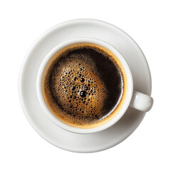 Aromatic Coffee Delight: A pristine, overhead view of a steaming, invigorating cup of black coffee, gently cradled on a saucer. a perfect start to the day.