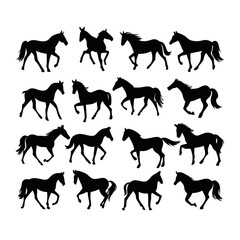 Silhouetted Horse Set: A collection of graceful silhouettes of horses in various poses, perfect for equine-themed designs and projects.