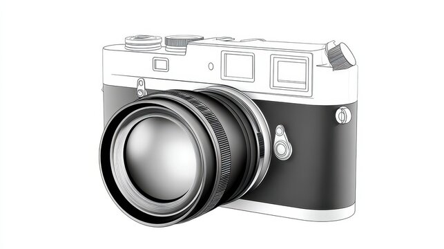 Fototapeta Stylized illustration of a classic camera with a large lens on a white background.