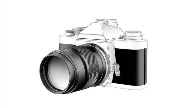 Classic camera illustration showcasing a detailed lens and vintage design.