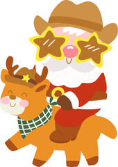 Groovy Retro Cowboy Santa Riding Reindeer