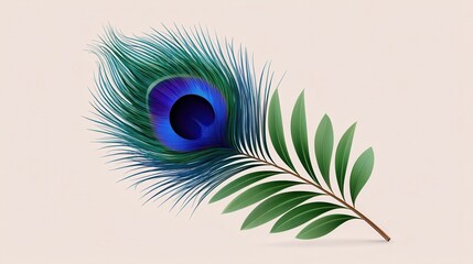 Obraz premium Elegant peacock feather with vibrant blue and green hues against a soft background.