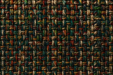 Multicolored tweed textile texture with interwoven yarns in vivid pattern close-up