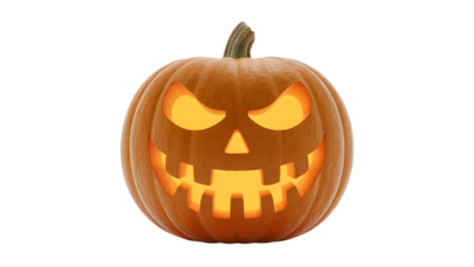 Glowing Jack O'Lantern with carved face ready for Halloween celebrations