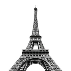 Eiffel Tower Iconic Landmark: A majestic depiction of the Eiffel Tower, captured in stunning black and white, against a stark background.
