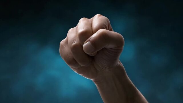 Fist breaking through glass with dramatic impact and energy