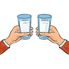 Hands holding milk glasses