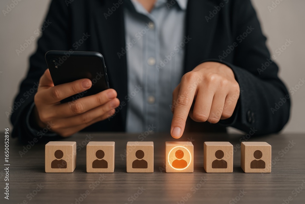 Aufkleber person selection process using a mobile device.
