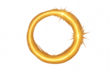 Golden light trail forming a luminous circle with sparkling stars, ideal for highlighting elements on a transparent background