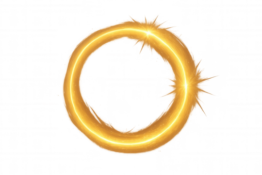 Golden light trail forming a luminous circle with sparkling stars, ideal for highlighting elements on a transparent background