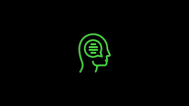 Glowing neon public relations icon animation black background. 4K Video motion graphic animation.