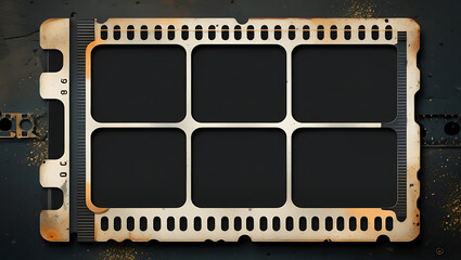 Grunge photography of an electronic circuit board with a blank filmstrip frame