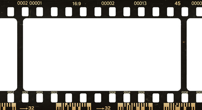 Grunge 35mm film strip background vector with blank frames, perfect for vintage cinema photography and movie reel illustration - Powered by Adobe