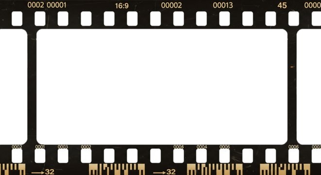 Grunge 35mm film strip background vector with blank frames, perfect for vintage cinema photography and movie reel illustration