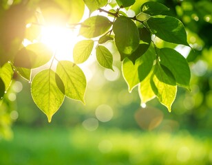 Sunlit Green Leaves with Spring Park.