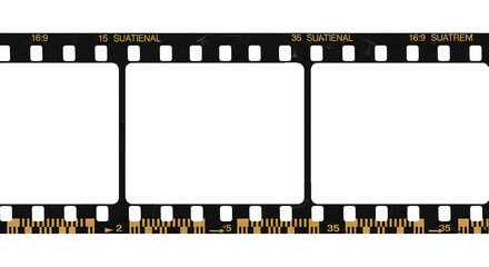 Blank 35mm film strip with photo negative frames isolated on a white background, perfect for vintage cinema and photography design