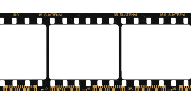 Blank 35mm film strip with photo negative frames isolated on a white background, perfect for vintage cinema and photography design