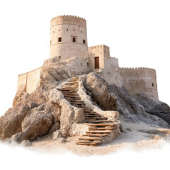 Historical Fortress Amidst Rugged Terrain: Majestic fortress perches atop a rocky summit, its ancient walls and strategic design telling tales of a storied past. capturing the strength of the past.