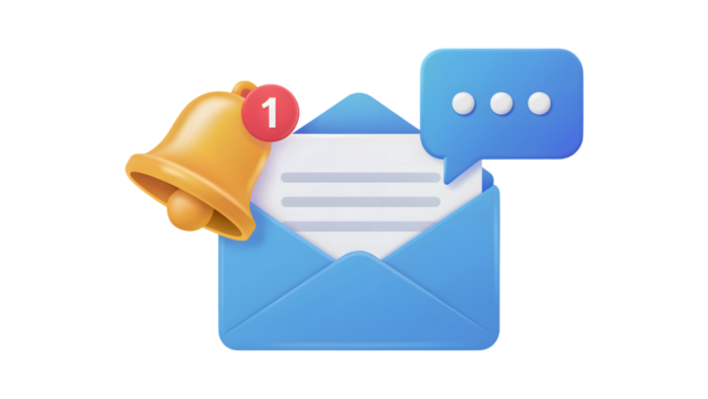 Email notification with bell and message bubble for urgent communication needs