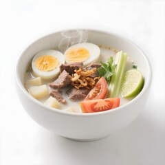Creamy Beef Soup with Eggs and Vegetables (Soto Betawi)