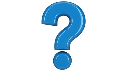3D rendered blue question mark symbol for queries and creative concepts