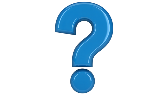 3D rendered blue question mark symbol for queries and creative concepts