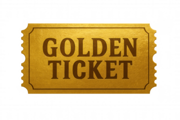 Golden ticket on transparent background representing exclusivity, privilege, and vip access to special events or opportunities