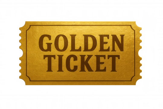 Golden ticket on transparent background representing exclusivity, privilege, and vip access to special events or opportunities