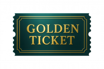 Golden ticket on transparent background granting exclusive access, symbolizing winning, privilege, and special opportunity