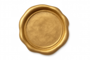 Golden wax seal stamping official document, creating elegant authenticity with clean background transparency